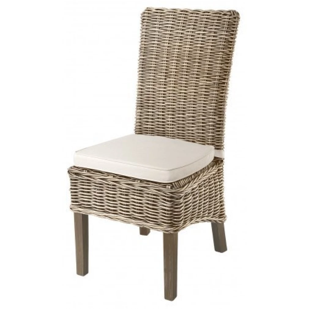 SET OF 4 Maya Grey Kubu / Rattan Seat Dining Chairs with seat pad