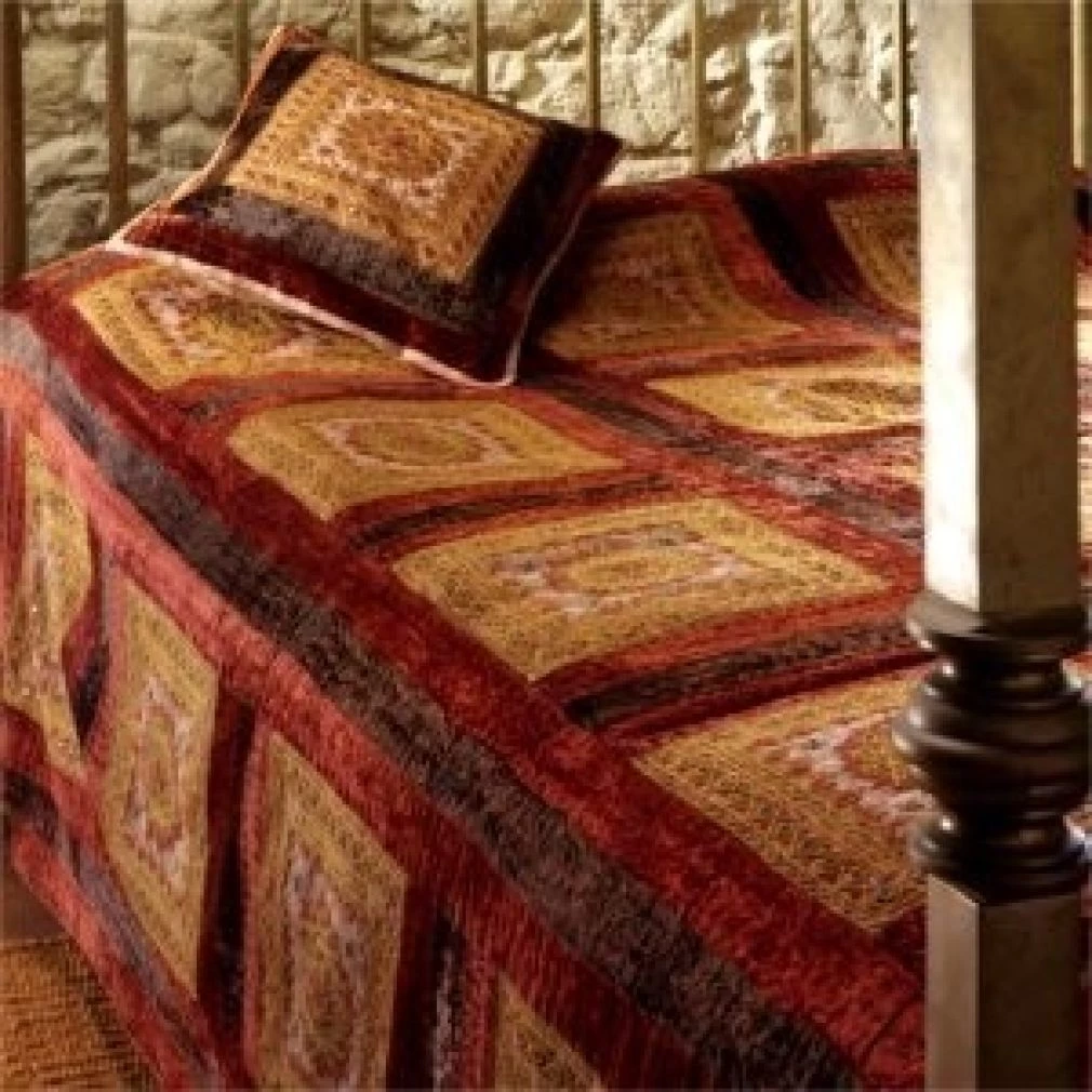 Moti velvet patchwork embroidered mirror bedcover