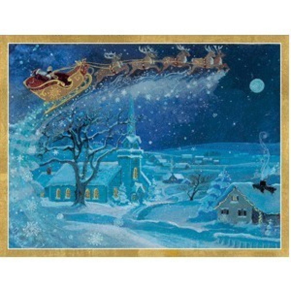 Christmas Card box of 12 Santa Over Town (by Caspari)