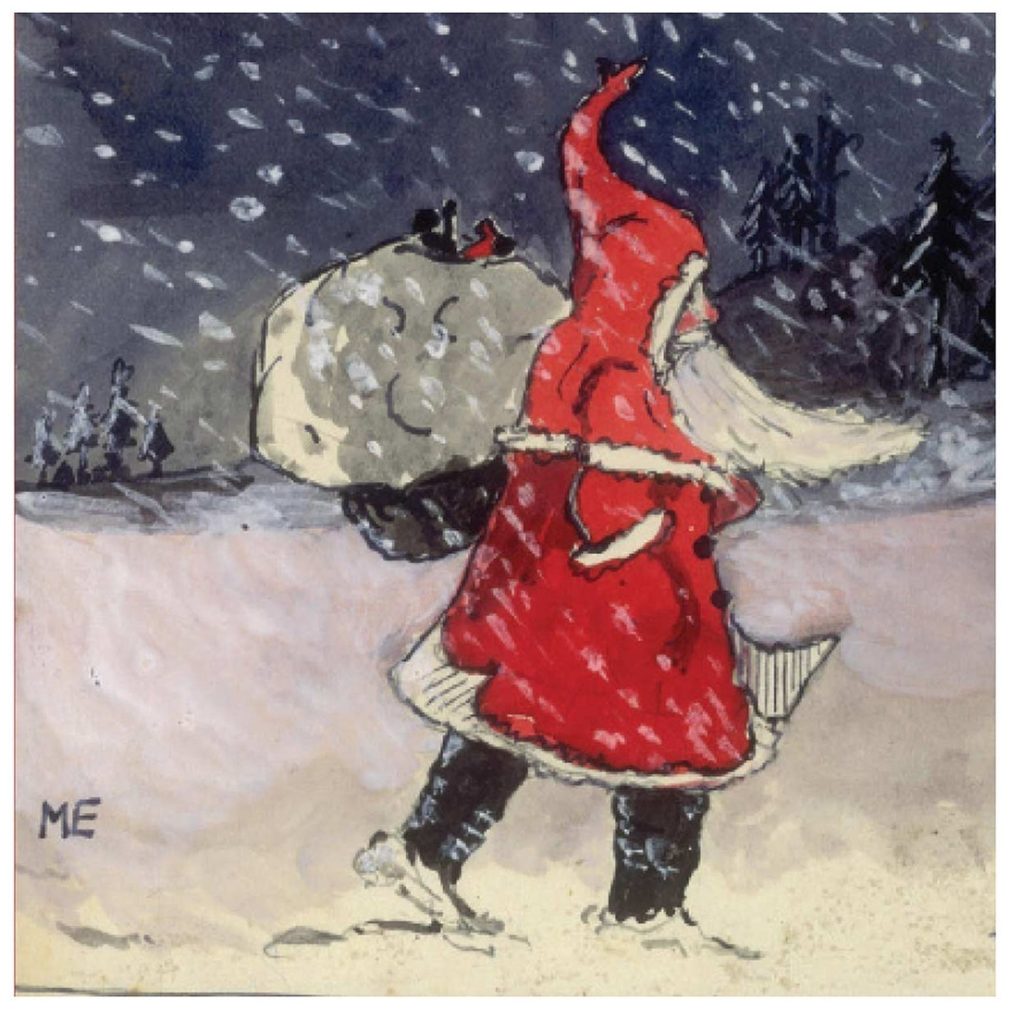 10 Christmas Cards - Dressed for the Cold and snow of the North Pole - drawing by JRR Tolkein 1920