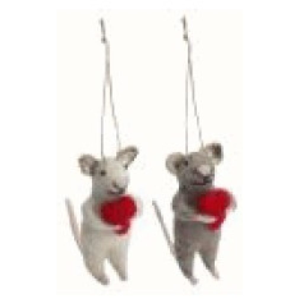 Felt Mouse with Heart Christmas Decoration