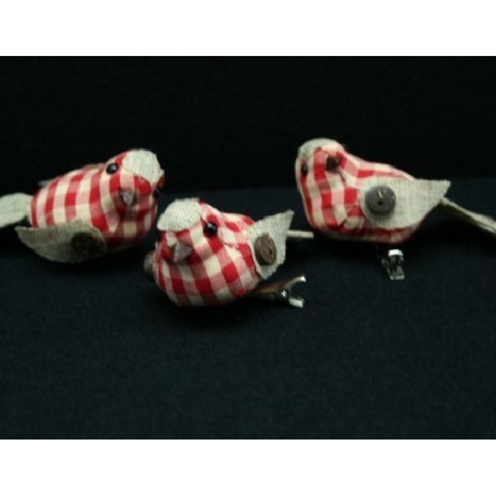 Gingham/Fabric Bird on Clip - 3 assorted christmas decoartions