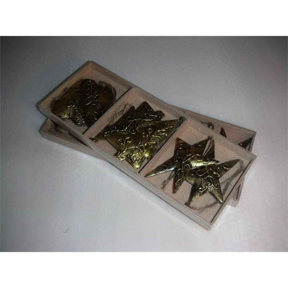 Pack of 6 Christmas Decorations - gold finish