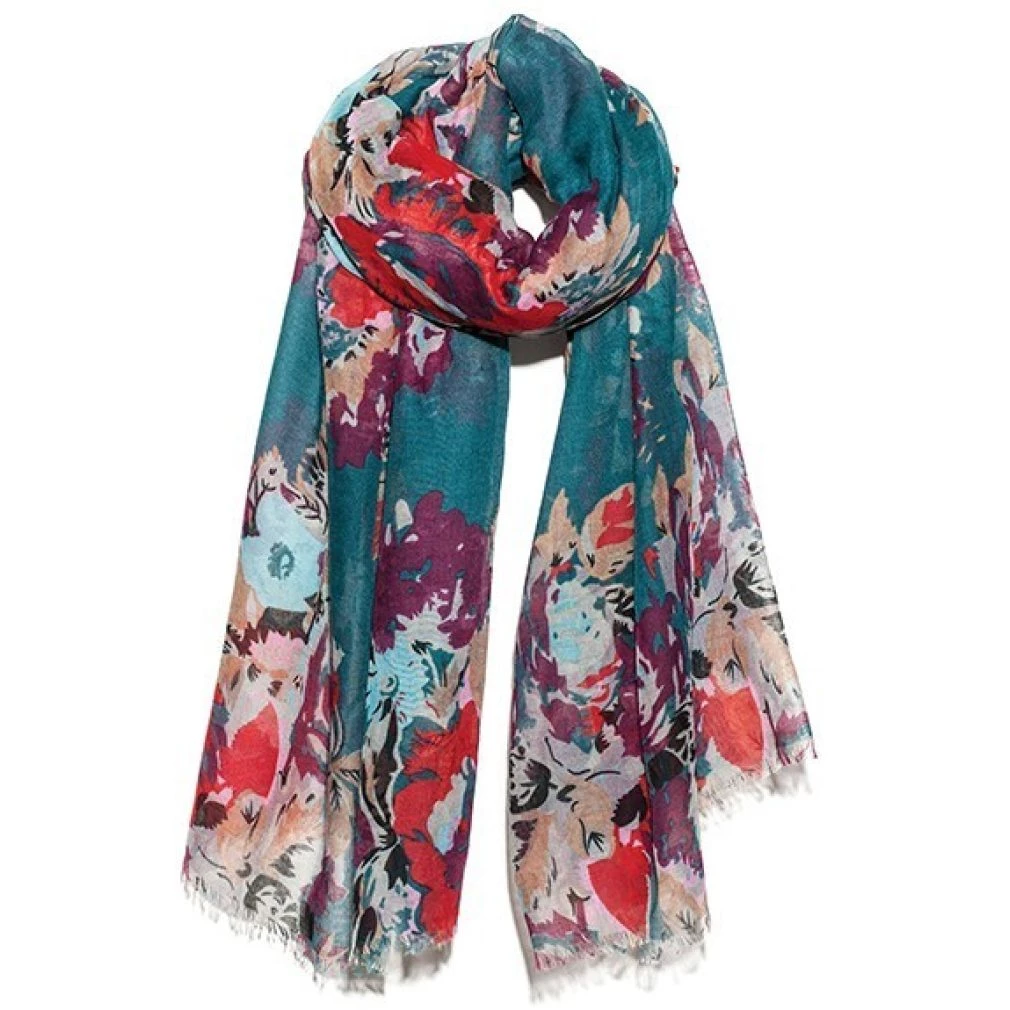 SCARF - TEAL - GIANT FLOWER PRINT - Hem & Edge by Onebutton