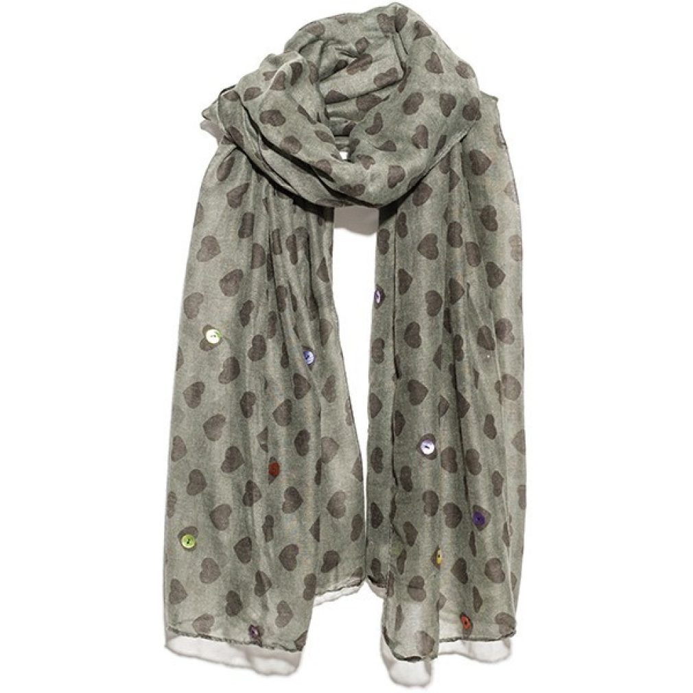 SCARF - all over heart - WITH BUTTON TRIM - Hem & Edge by Onebutton