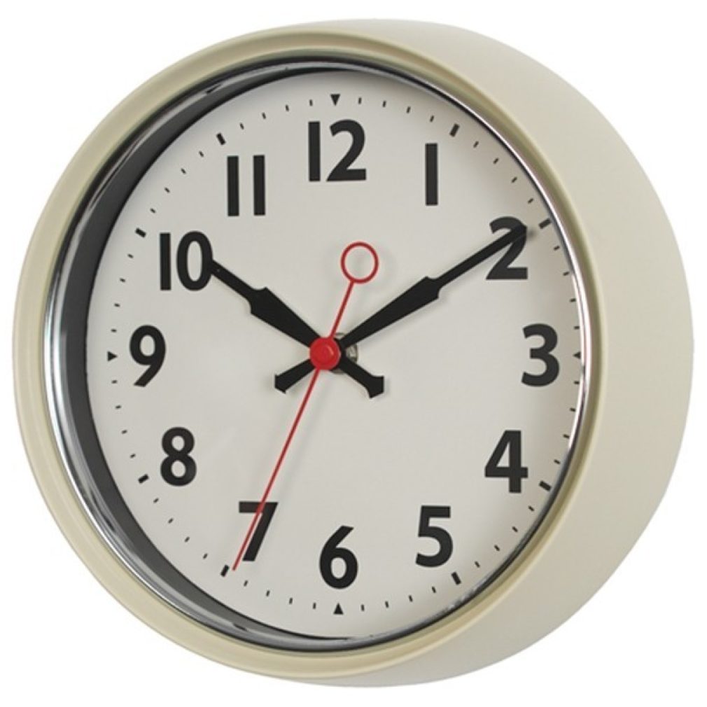 IVORY FIFTIES STYLE METAL WALL CLOCK