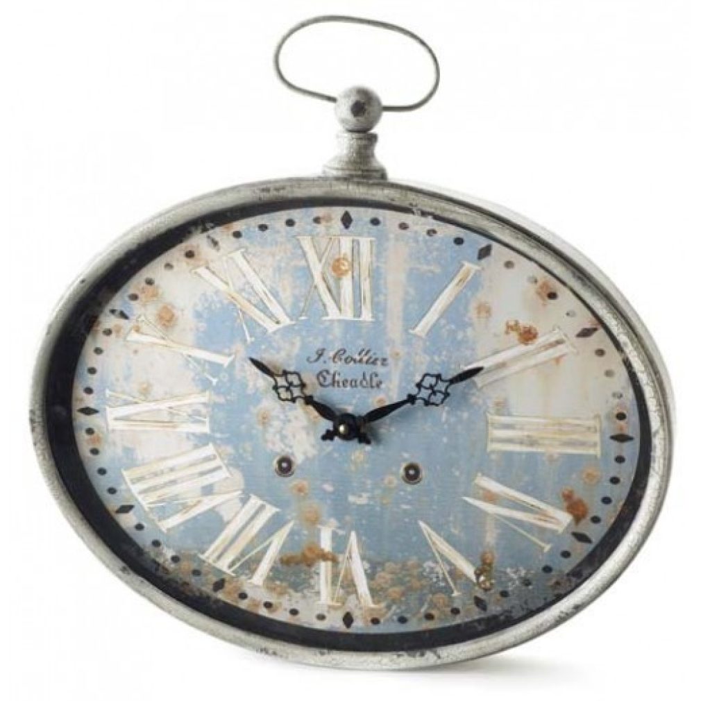 Metal Oval Clock With Distressed Dial
