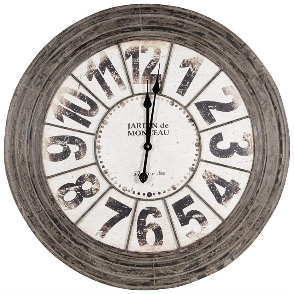 Large Metal Round Wall Clock - Antique Grey finish