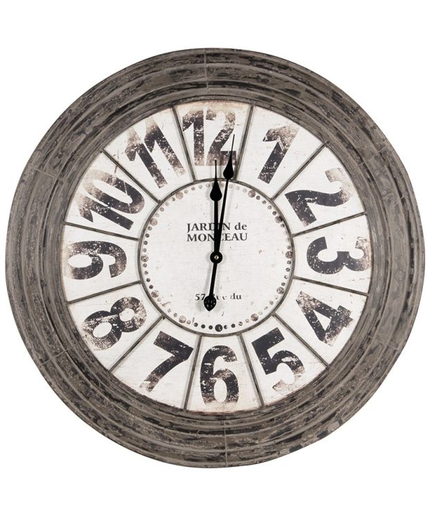 Large Metal Round Wall Clock - Antique Grey finish