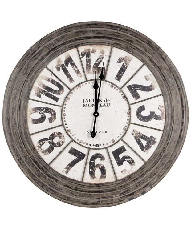 Large Metal Round Wall Clock - Antique Grey finish