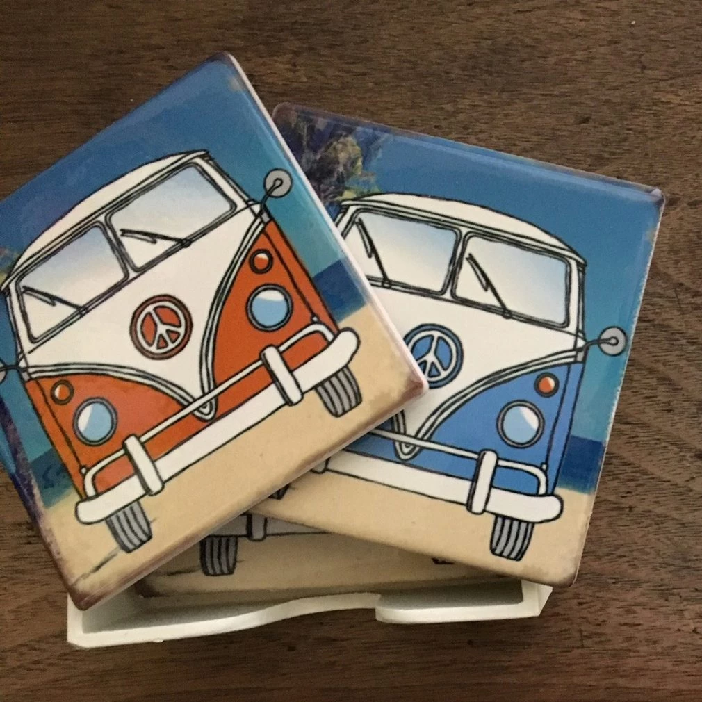 VW Camper Van Coasters - Ceramic set of 4 in container