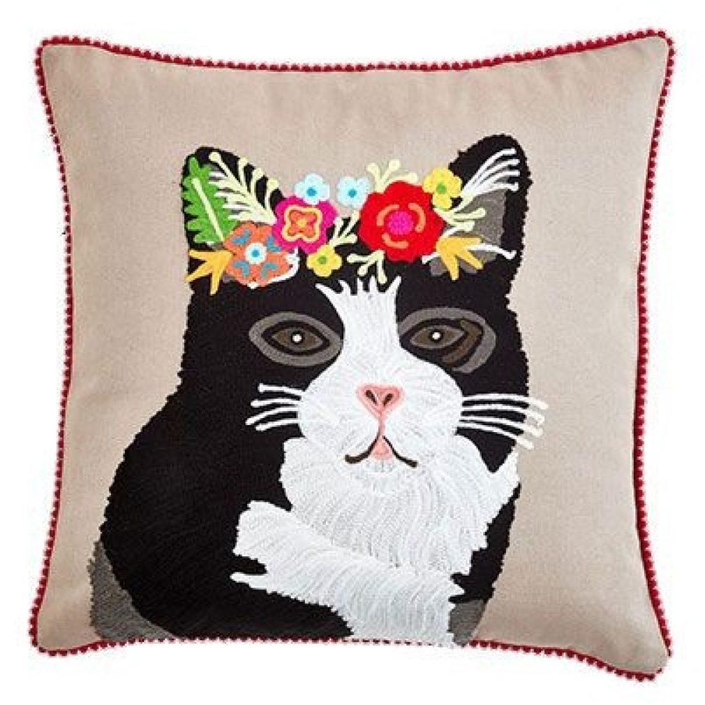 Floral Tuxedo Cat Cushion