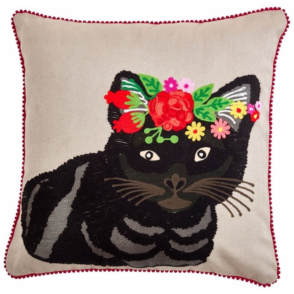Floral Grey Tiger Cat Cushion