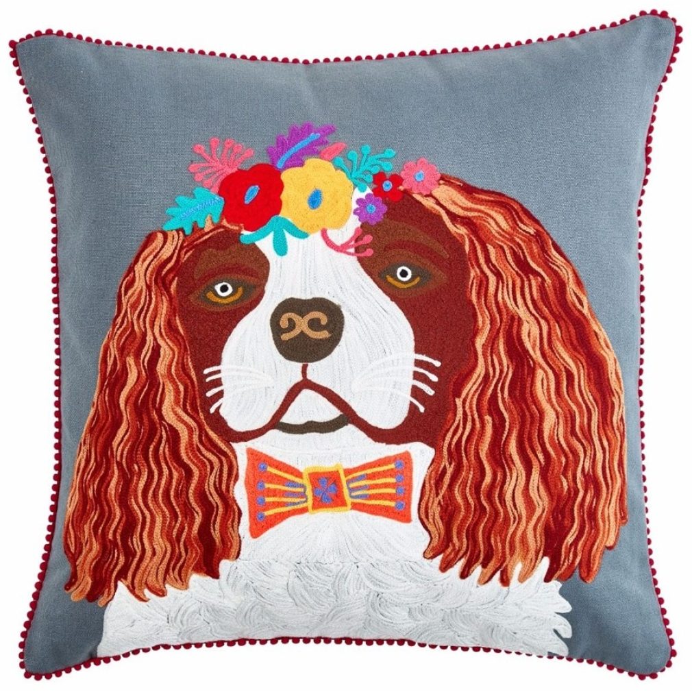 Floral King Charles Spaniel Cushion