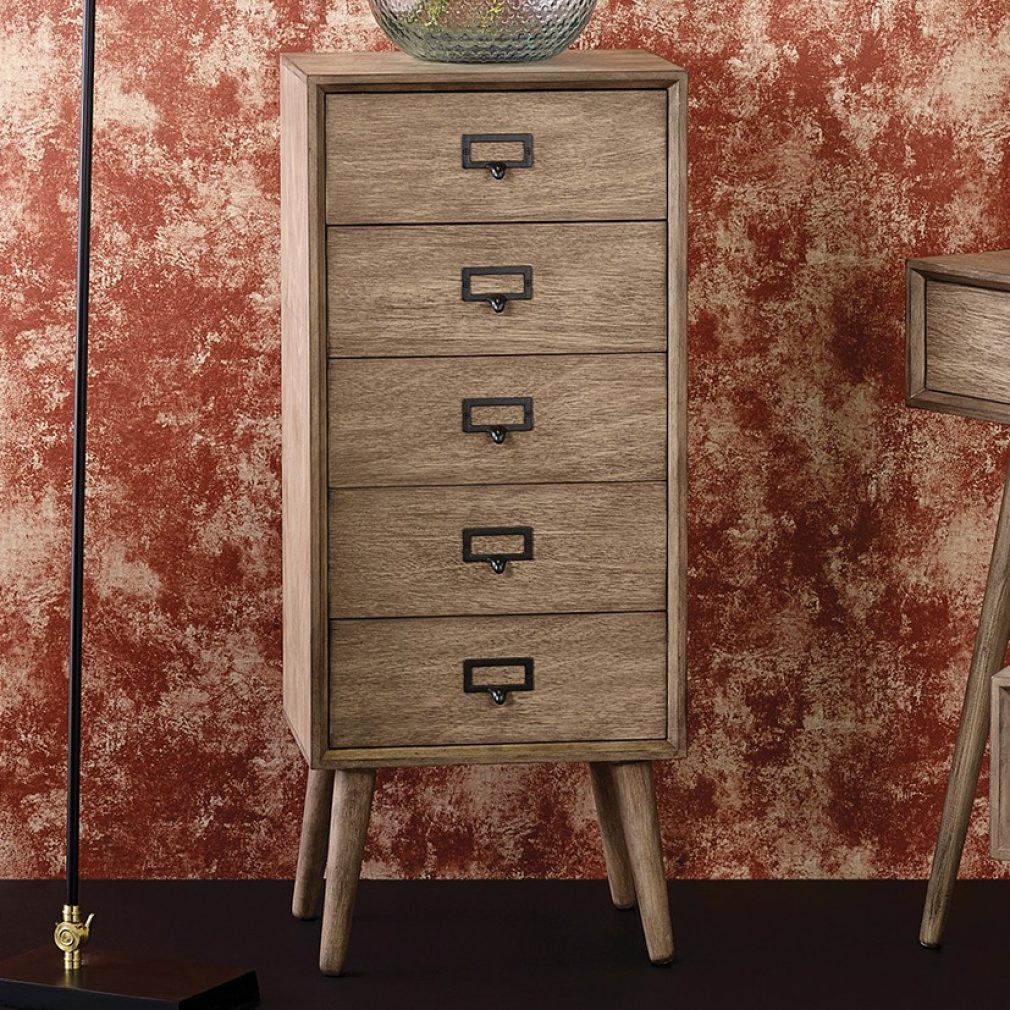 Klimt - Desert Brown Pine Wood 5 Drawer Unit - Tall Boy