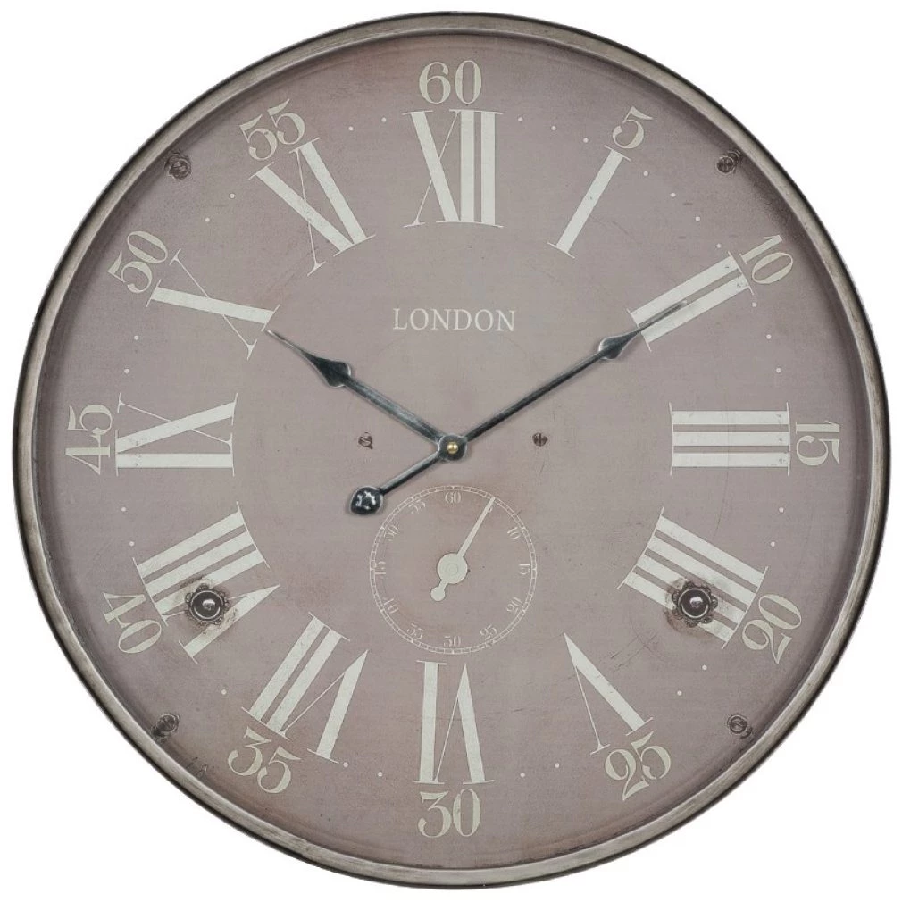 Antique Silver Metal Round Wall Clock