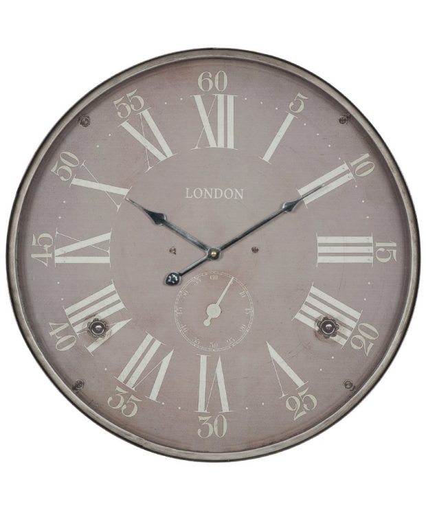 Antique Silver Metal Round Wall Clock