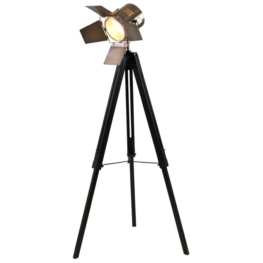Black Wood Film Light & Antique Brass Head - Floor standard lamp