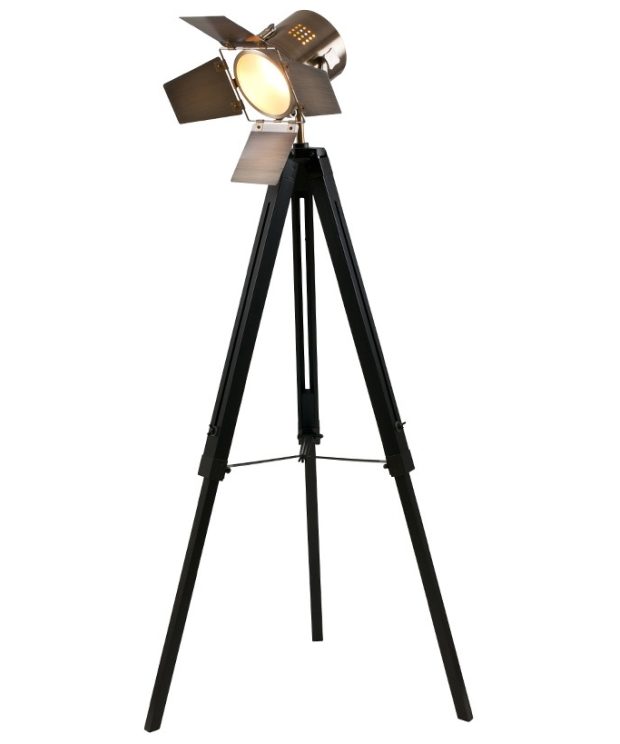 Black Wood Film Light & Antique Brass Head - Floor standard lamp