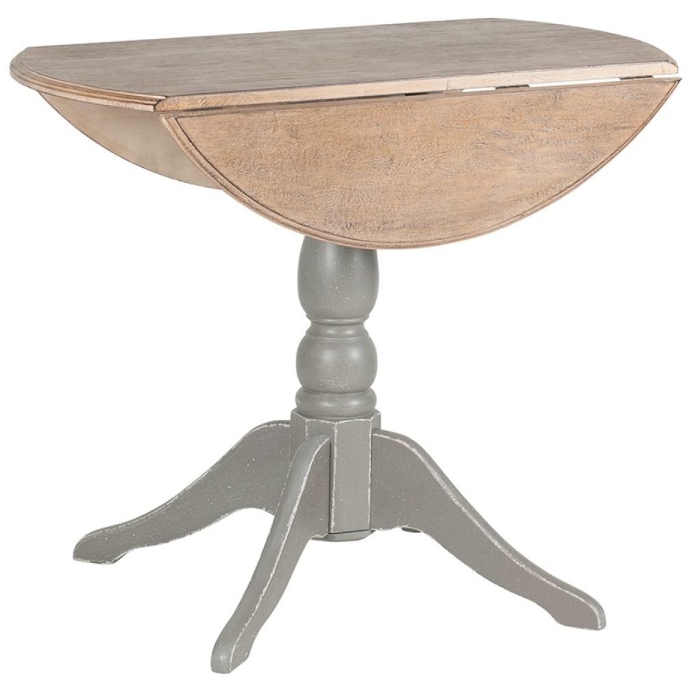 French Grey Rubber Wood Drop Leaf Round Table K/D