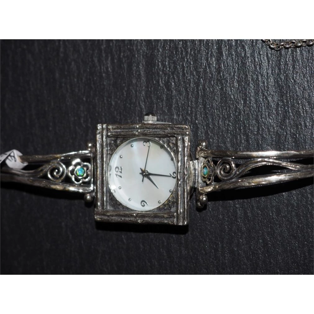 Silver watch - Square face with opal stone