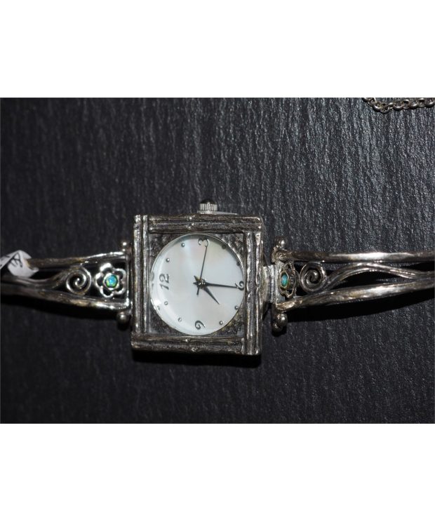 Silver watch - Square face with opal stone
