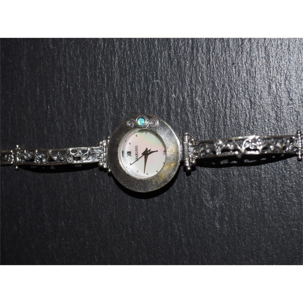 Silver watch - Round Face - Blue opal