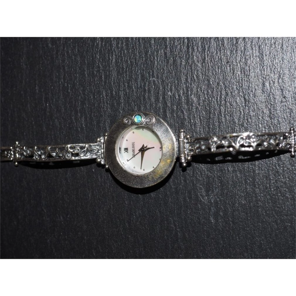 Silver watch - Round Face - Blue opal
