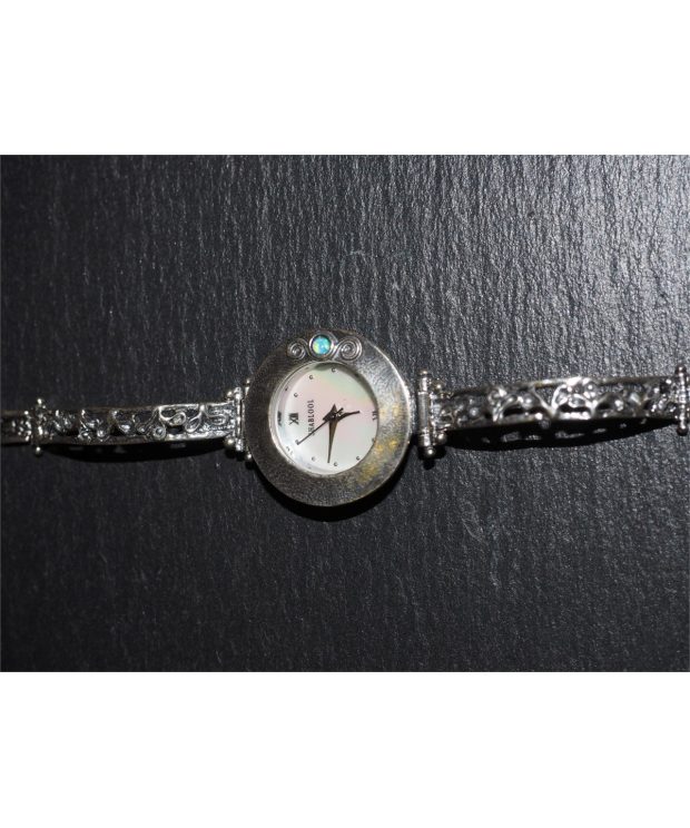 Silver watch - Round Face - Blue opal