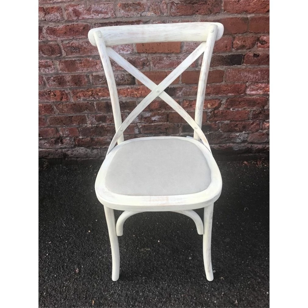Cafe Chair cross back bentwood Dining Chair with upholstered seat - distressed Ivory finish (Copy)