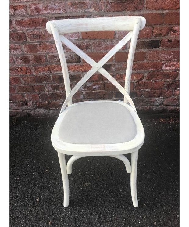 Cafe Chair cross back bentwood Dining Chair with upholstered seat - distressed Ivory finish