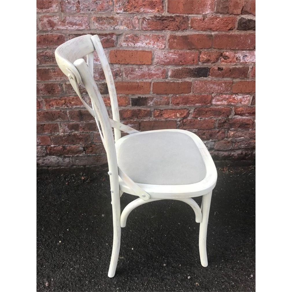 Cafe Chair cross back bentwood Dining Chair with upholstered seat - distressed Ivory finish (Copy)