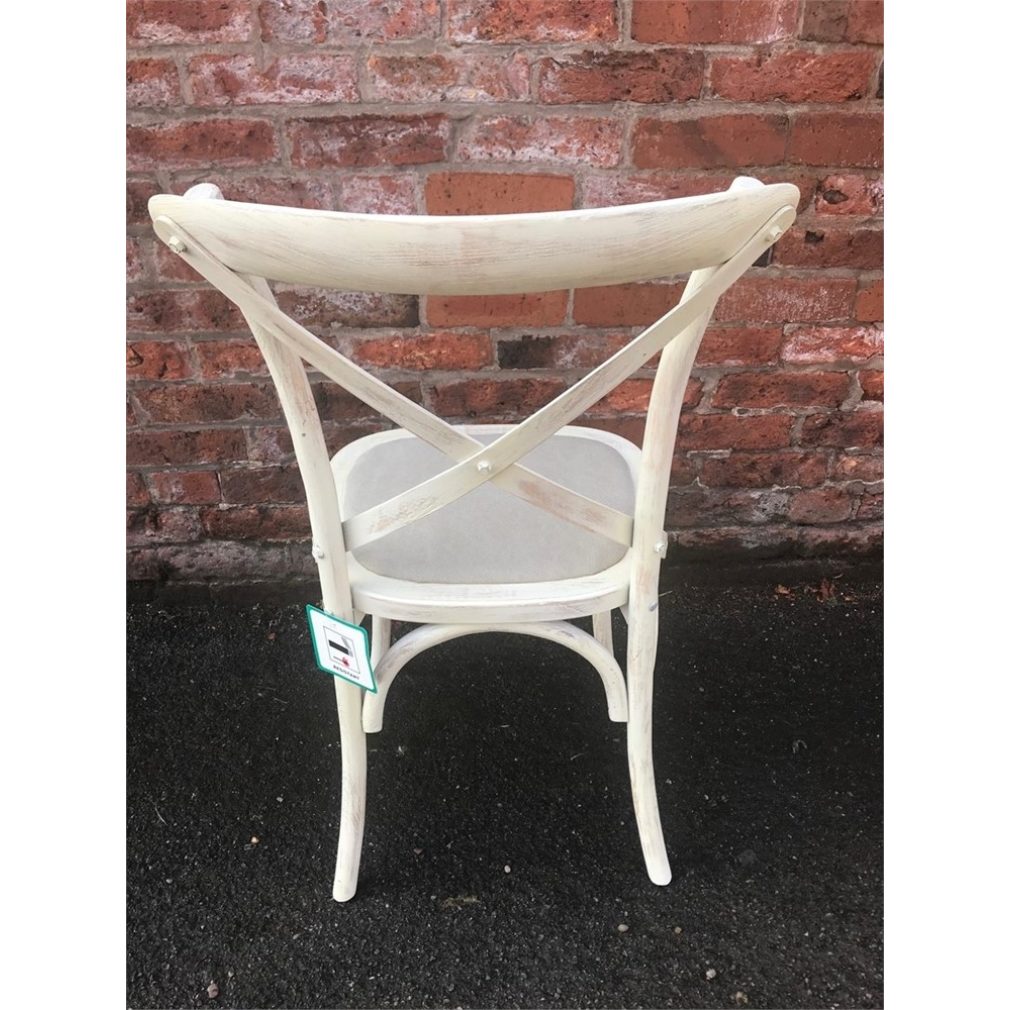 Cafe Chair cross back bentwood Dining Chair with upholstered seat - distressed Ivory finish