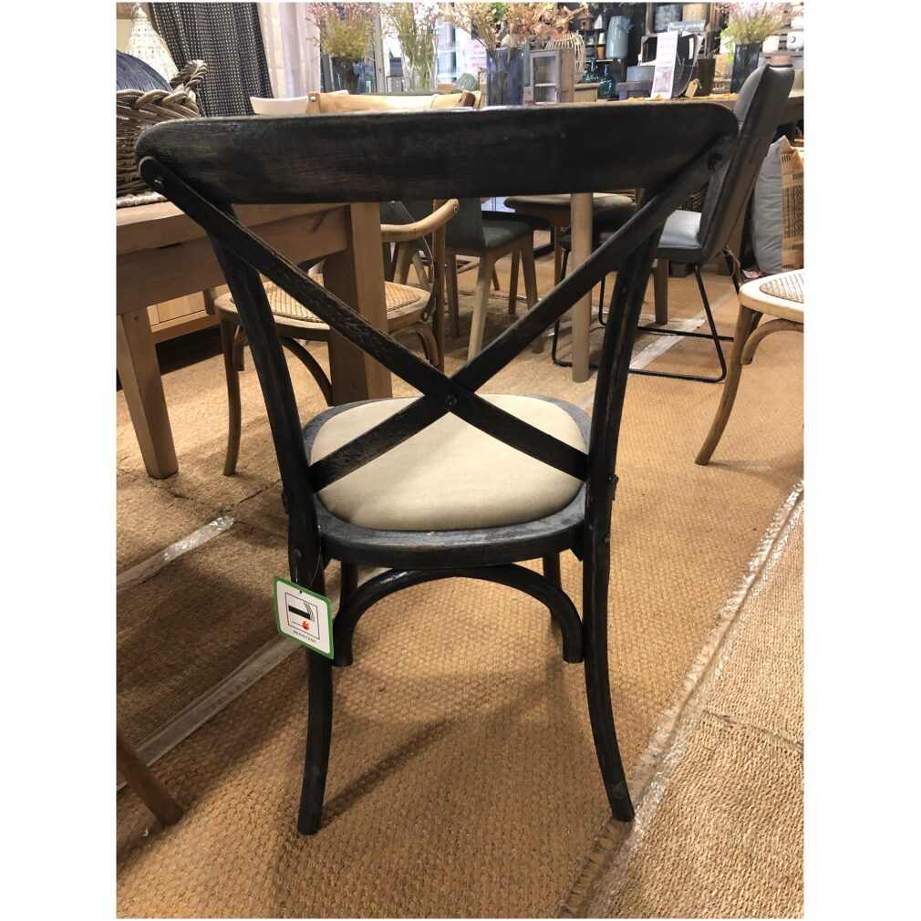 Cafe Chair cross back bentwood Dining Chair with upholstered seat - distressed black finish