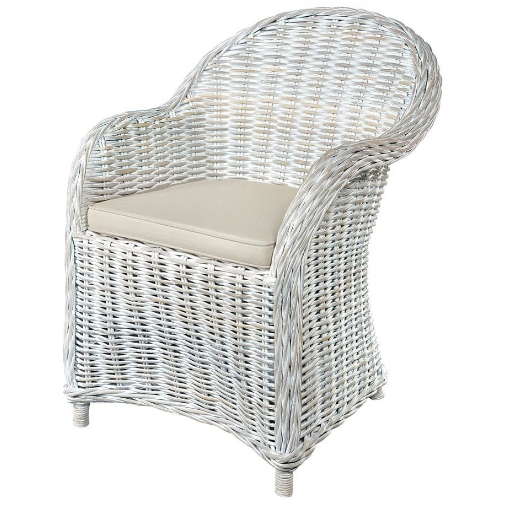 Maya Whitewash Armchair with seat pad - Kubu / Rattan
