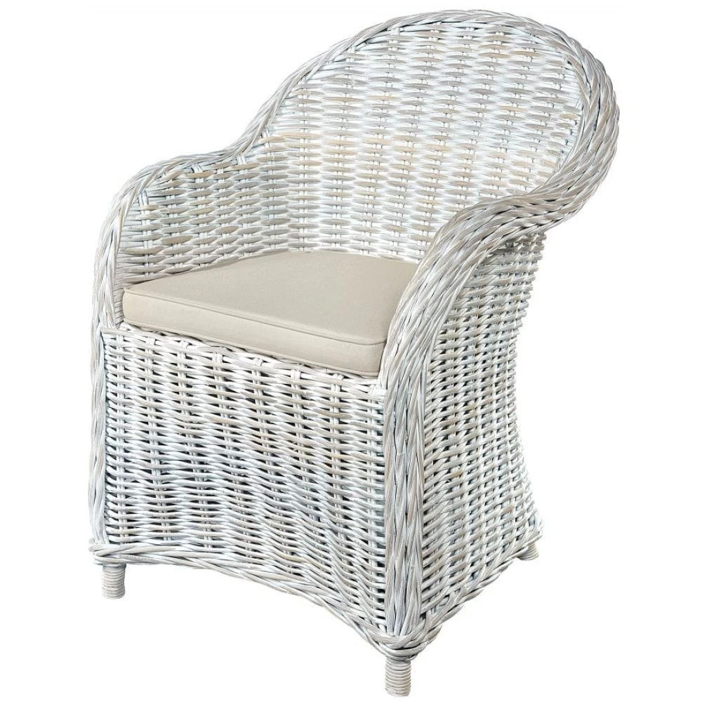 Maya Whitewash Armchair with seat pad - Kubu / Rattan