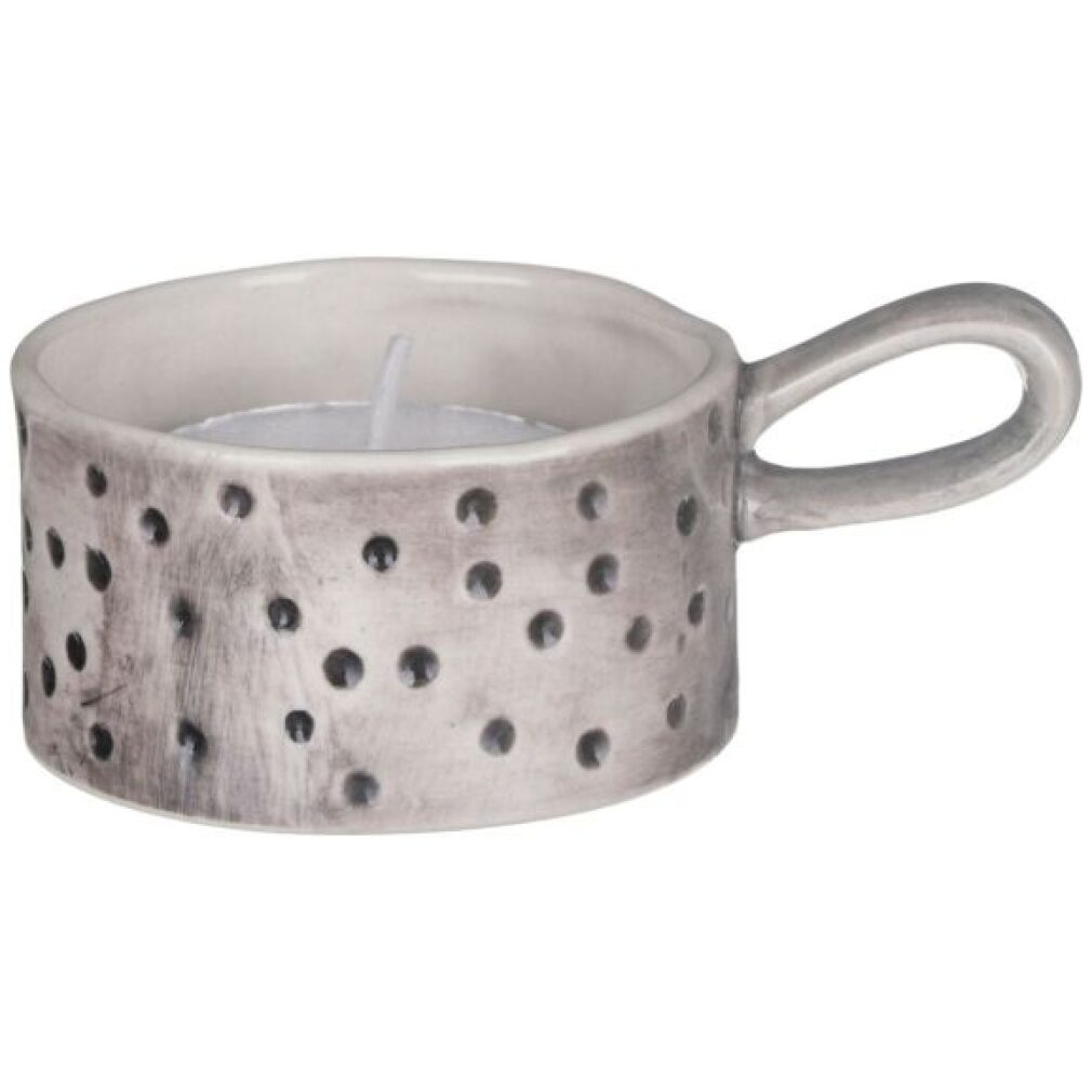 Handled Candle holder with candle in tin by East of India