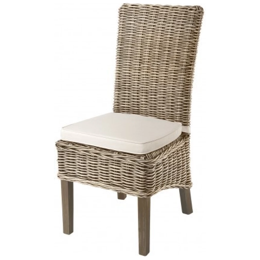 SET OF 4 Maya Grey Kubu / Rattan Seat Dining Chairs with seat pad