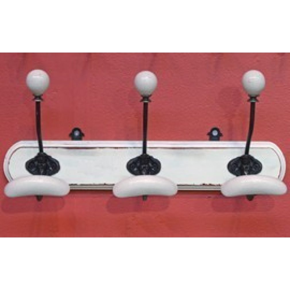 3 ceramic coat hooks on block