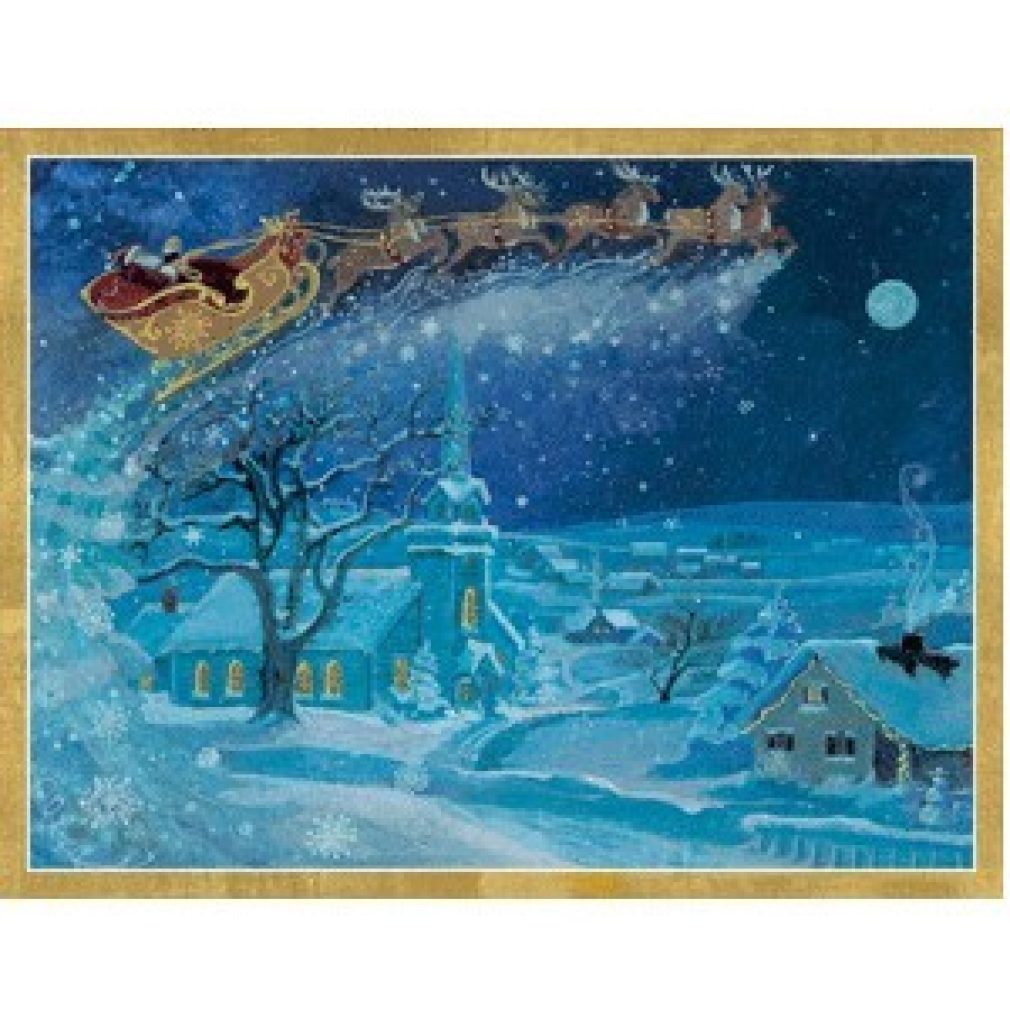 Christmas Card box of 12 Santa Over Town (by Caspari)
