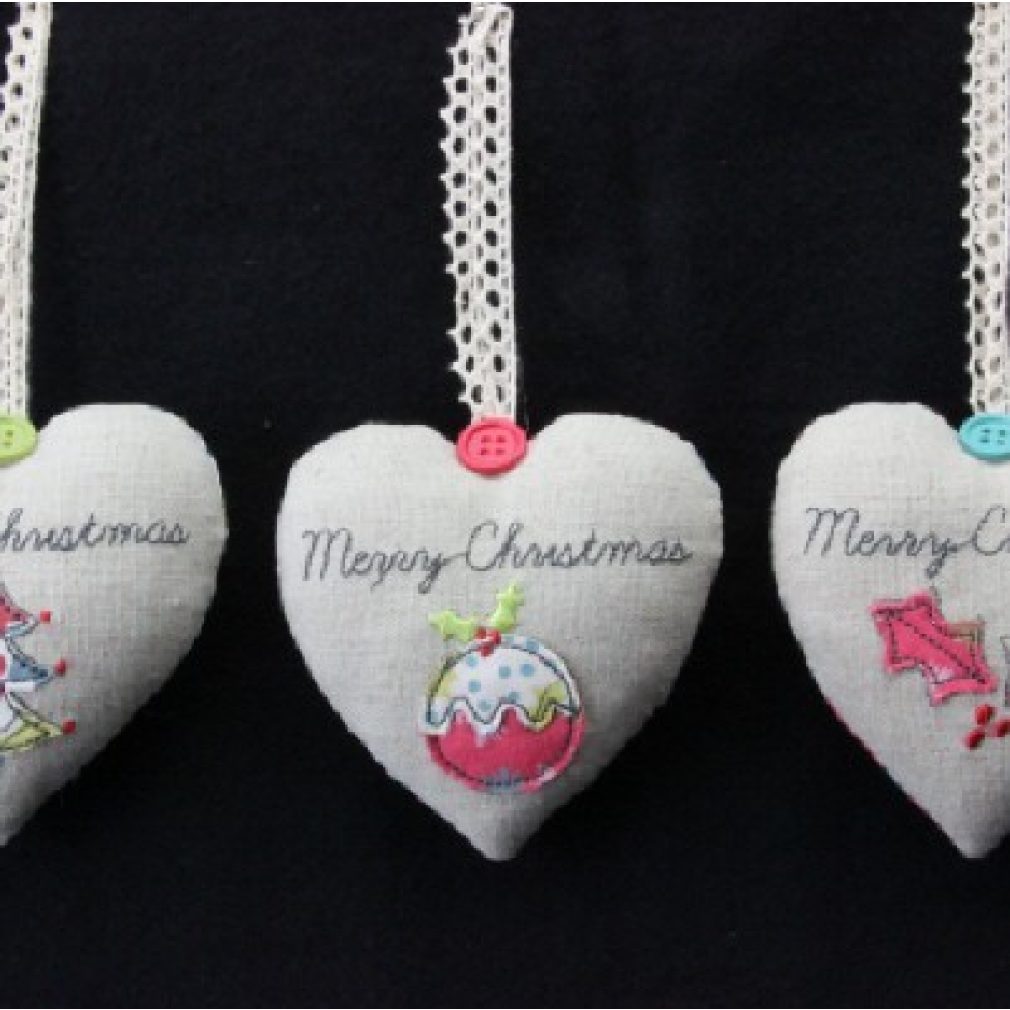 Scented Fabric 'Merry Christmas' Heart Dec - 3 assorted christmas decoartions