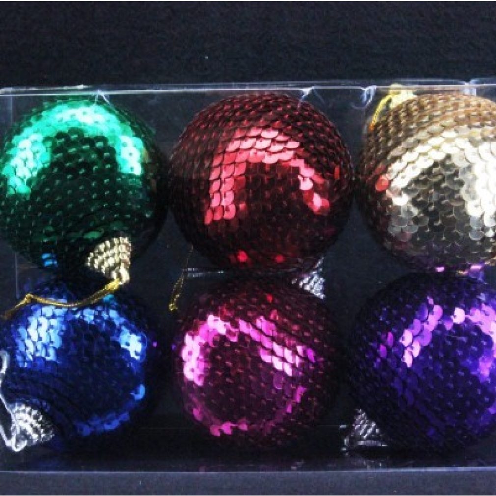 Sequin Ball box of 6 assorted - Christmas decorations