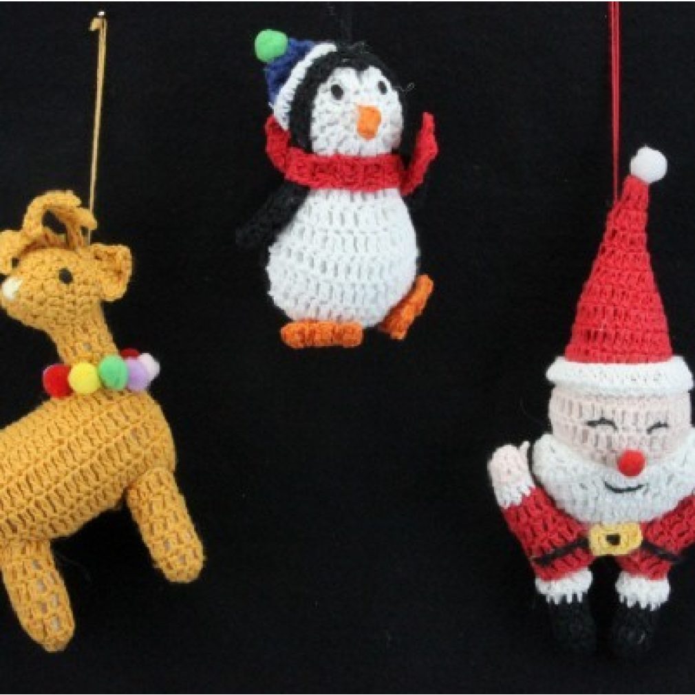 Knitted Santa /reindeer/ Penguin Decorations, 3as