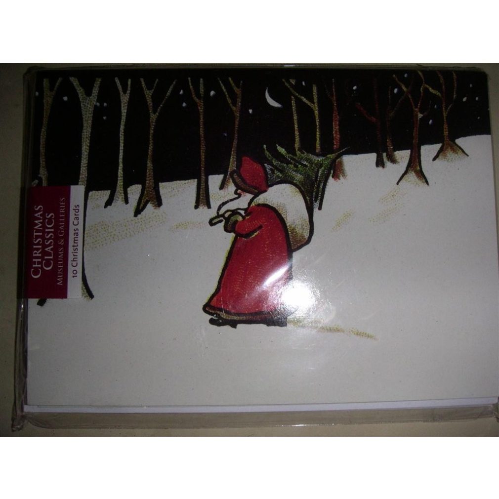 10 Christmas  Cards - 1 classic design - Santa with tree