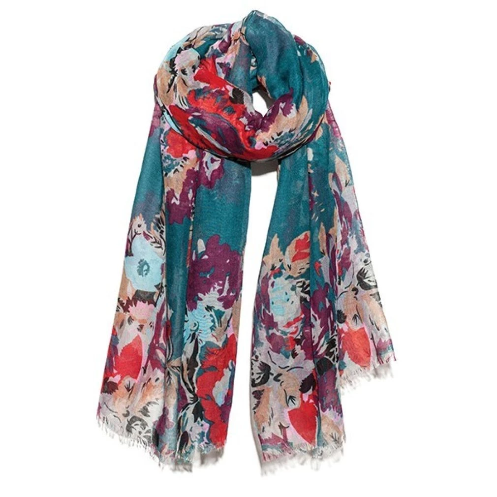 SCARF - TEAL - GIANT FLOWER PRINT - Hem & Edge by Onebutton