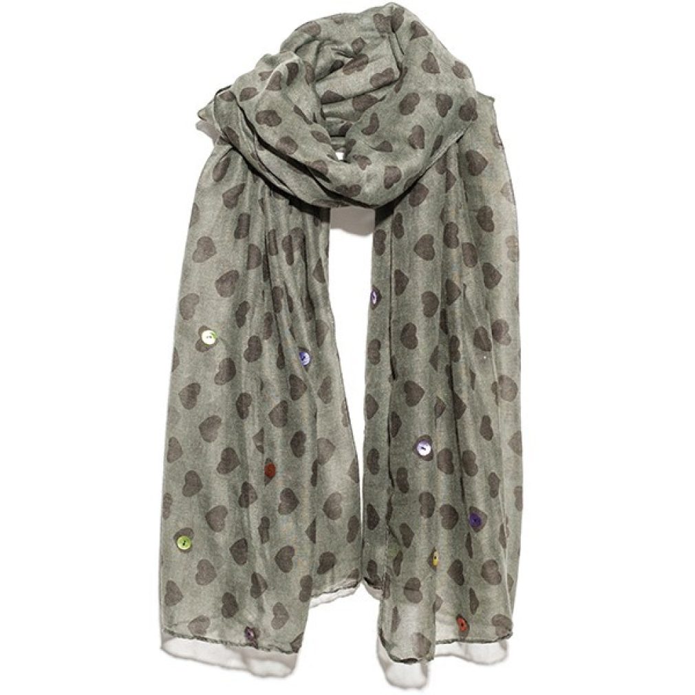 SCARF - all over heart - WITH BUTTON TRIM - Hem & Edge by Onebutton