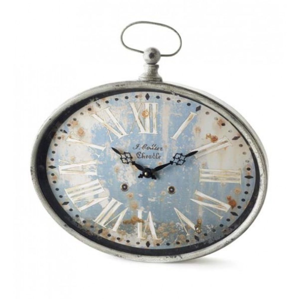 Metal Oval Clock With Distressed Dial