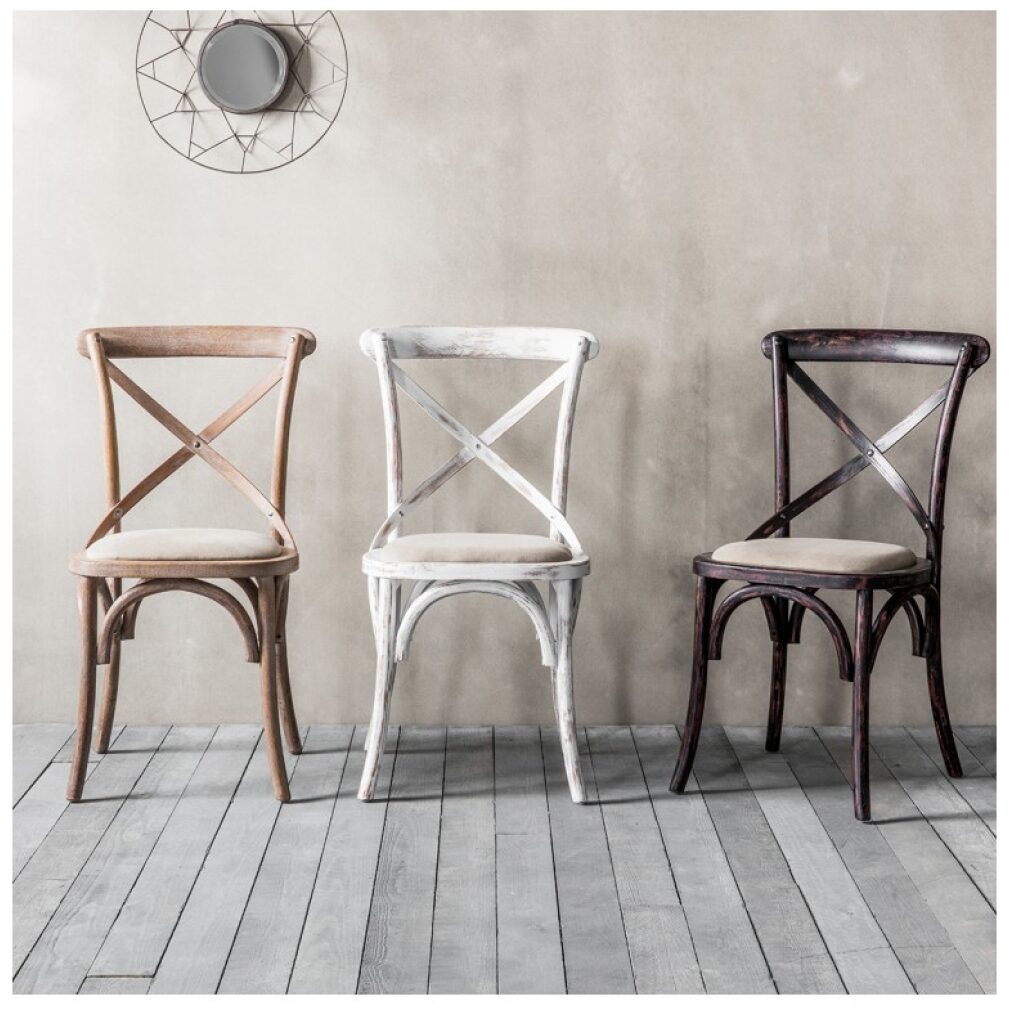 Cafe Chair cross back bentwood Dining Chair with upholstered seat - distressed black finish