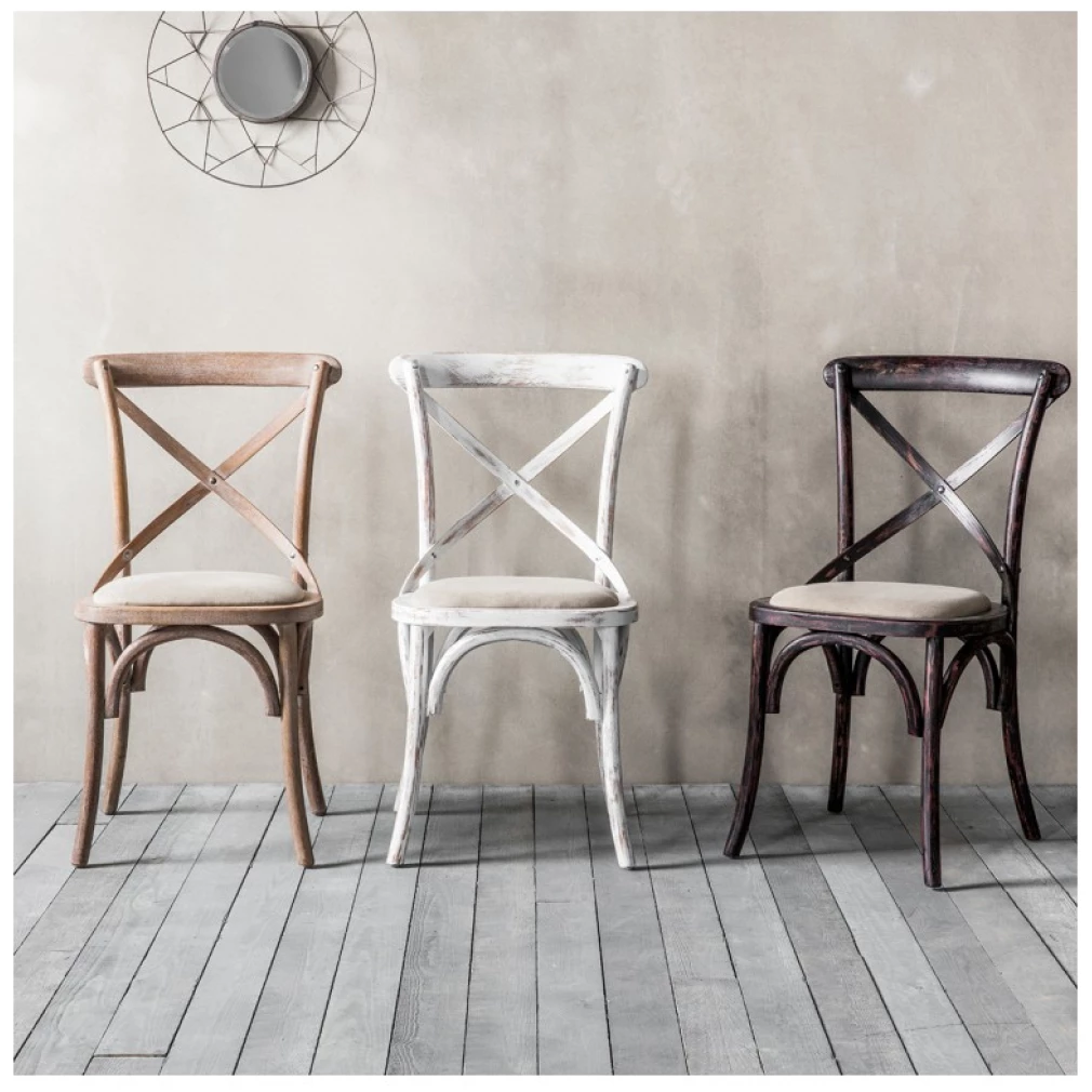 Cafe Chair cross back bentwood Dining Chair with upholstered seat - distressed Ivory finish (Copy)