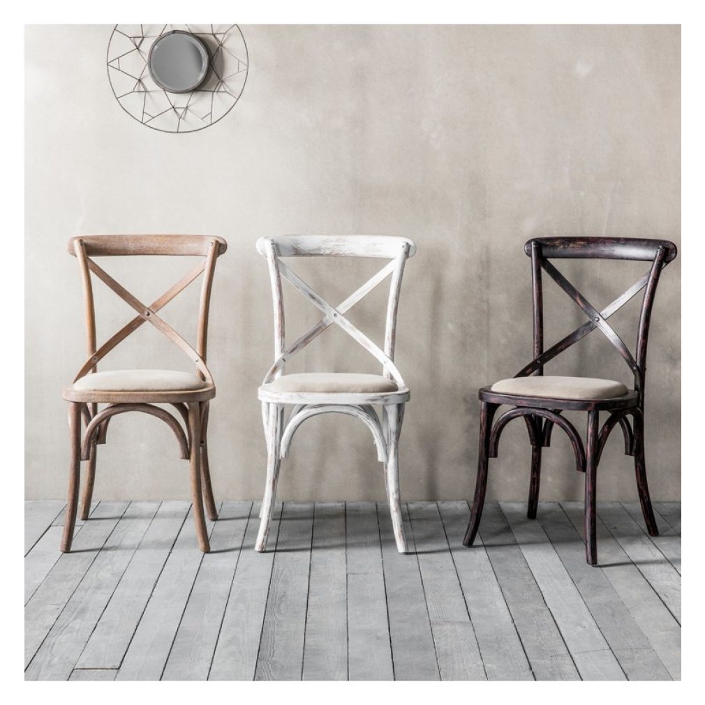 Cafe Chair cross back bentwood Dining Chair with upholstered seat - Natural finish